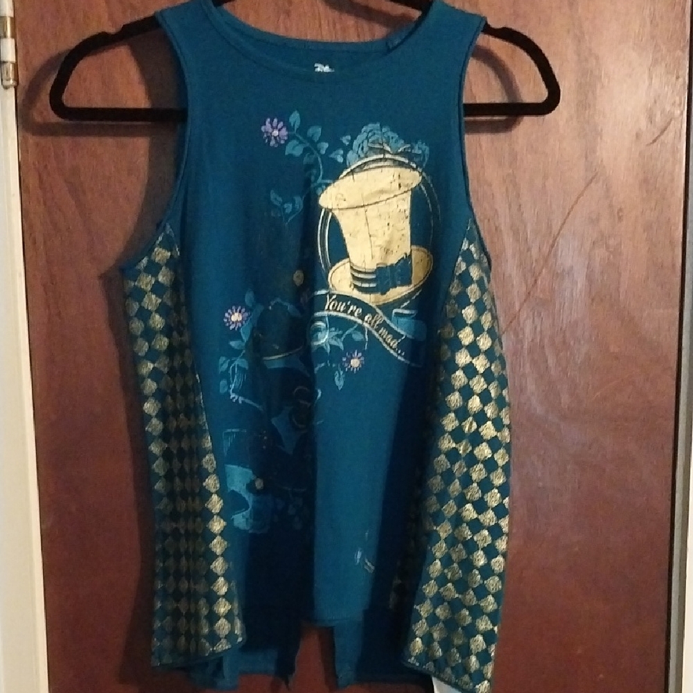 Disney Teal Blue Tank Top with Gold Accents